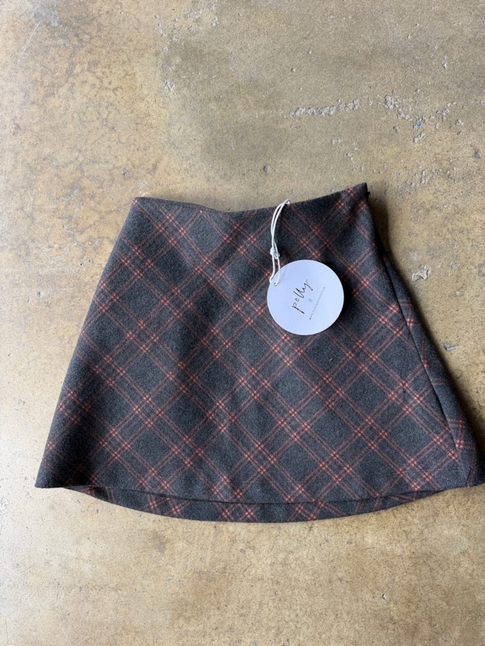 Polly Plaid A-Line Mini Skirt in Brown with Orange Check